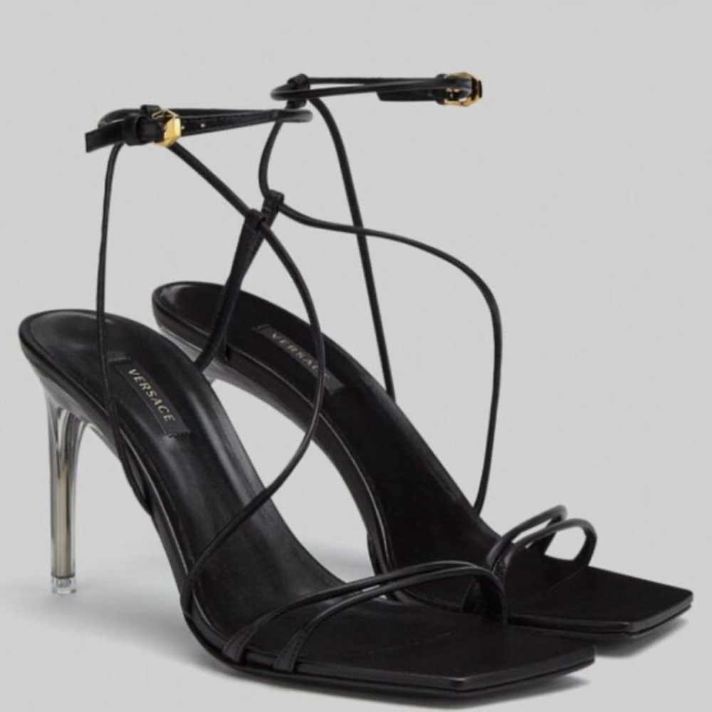 Versace Antheia Black and Silver Strappy Heels SZ 40